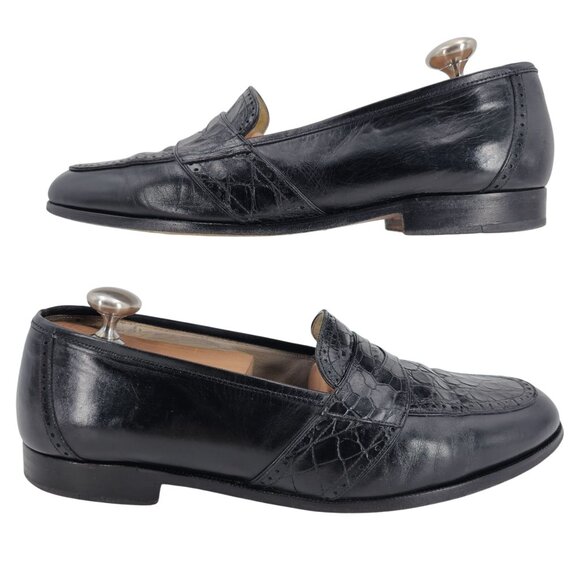 Vintage Mezlan Exotic Crocodile and Leather Dress Shoes Mens 8.5M Penny Loafers - Picture 11 of 11